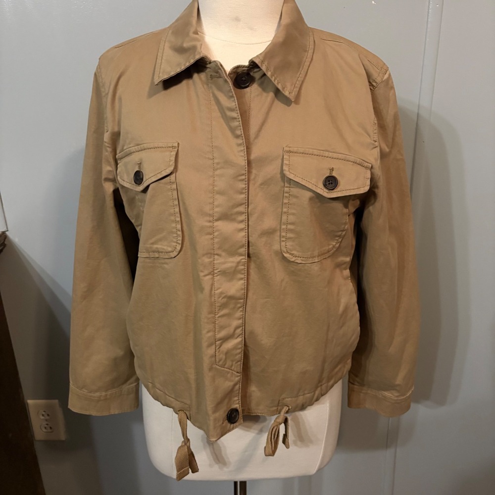 Banana Republic Petite Tan Utility Collared Button Up Coat (Women‎ Petite Large)